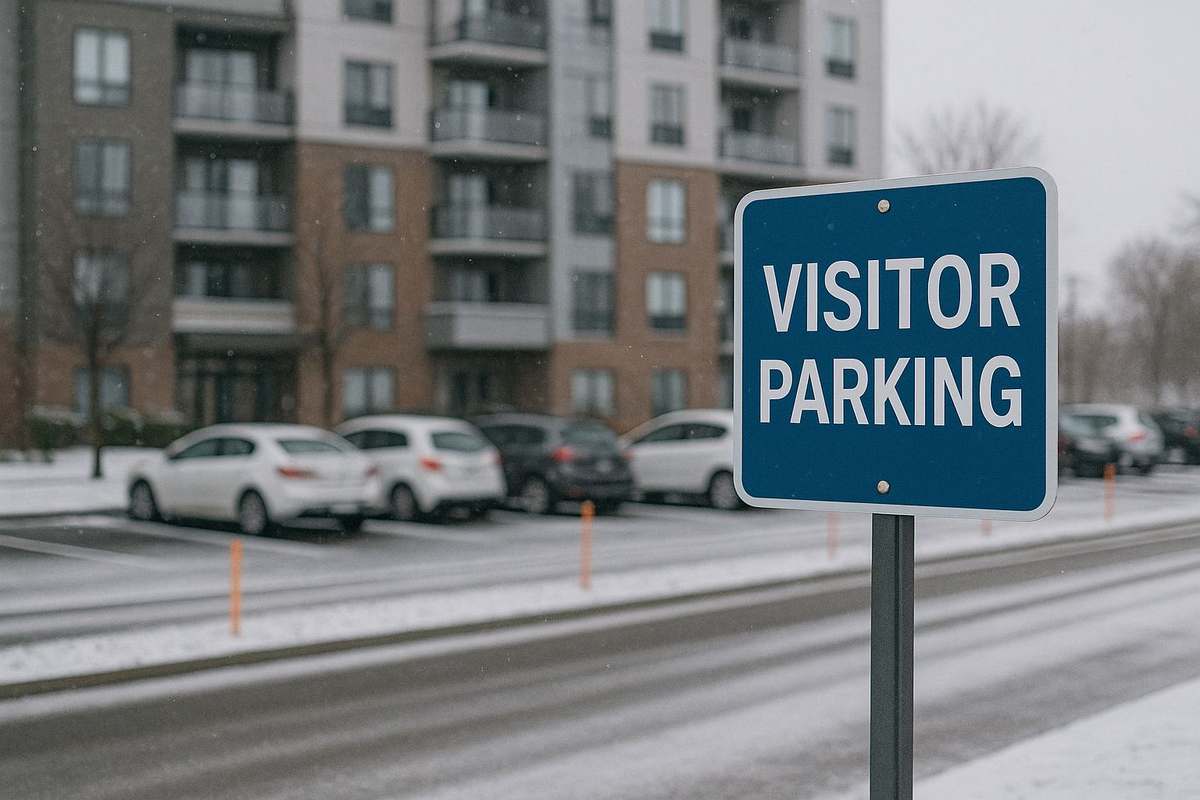 Visitor parking sign in winter